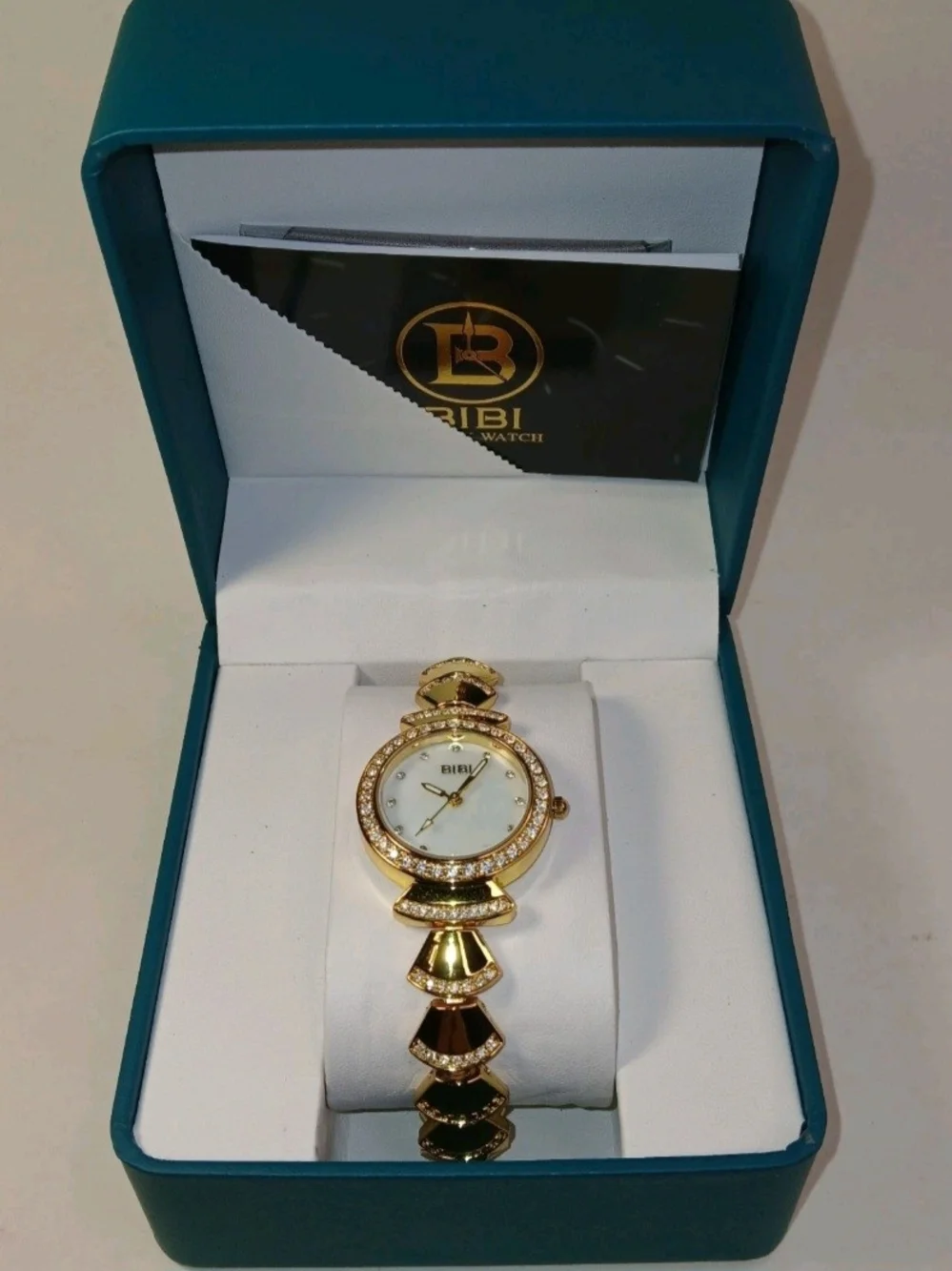 BIBI Women's Gold Tone Crystal Rhinestone Bracelet Quartz Watch NIB w/ Box